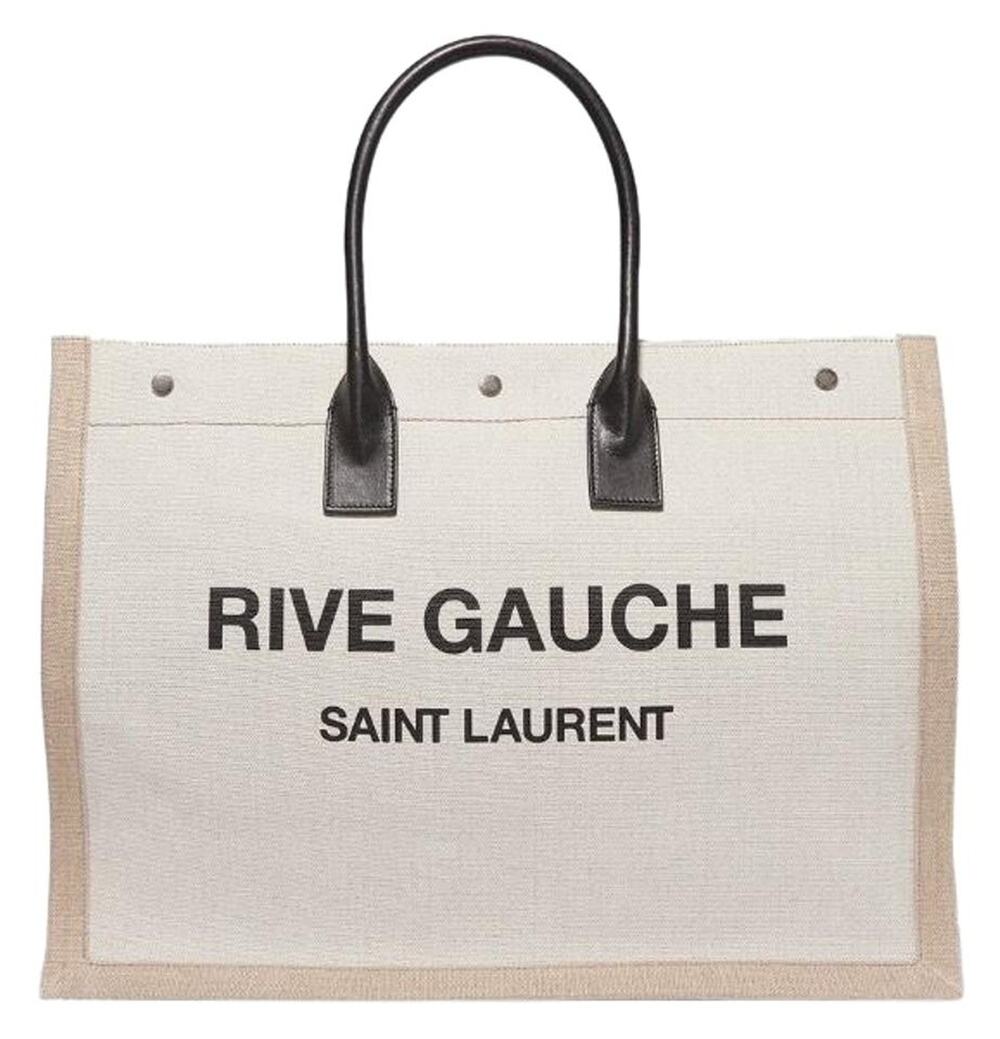SAINT LAURENT Rive Gauche logo printed canvas large shopper tote bag